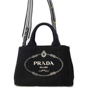 Prada Canapa Convertible 2way Tote Top Handle Shoulder Bag Black